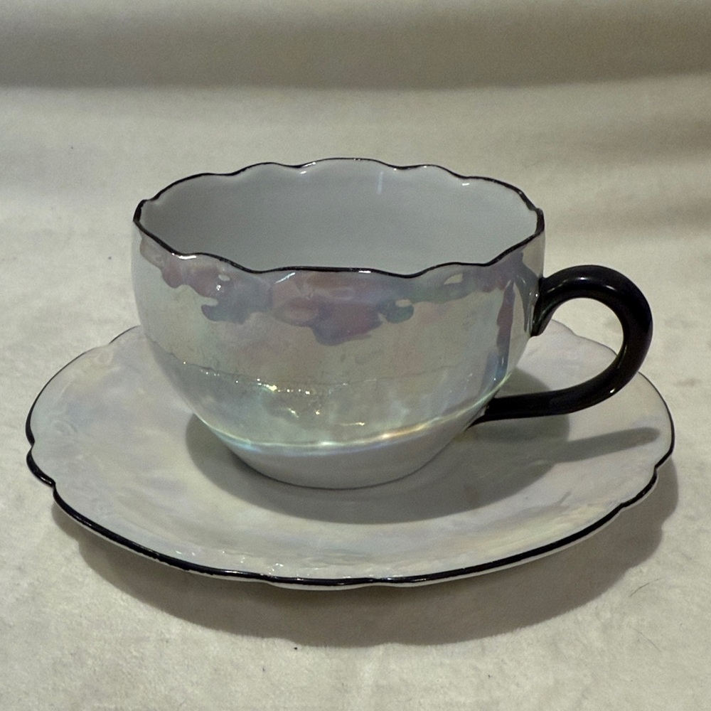 Iridescent Teacup and Saucer Set